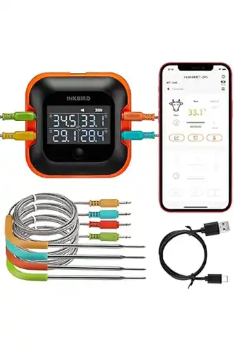 Amazon Inkbird bluetooth 5.0 bbq thermometer met 4 sondes voor oven,smoker,ibt-24s vleesthermometer met slimme app monitor aanbieding