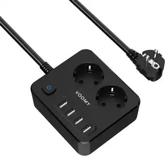 Amazon Voomy 6-in-1 stekkerdoos met usb, stekkerblok met schakelaar (4000w), verlengdoos met 2 stopcontacten en 4 usb poorten, stekk aanbieding