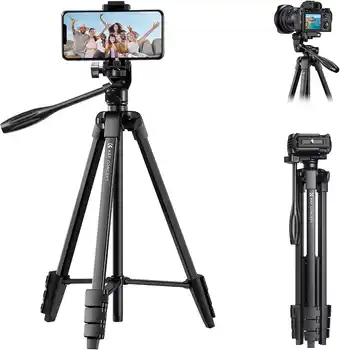 Amazon K&f concept 152cm camerastatief, statief voor smartphone met mobiele telefoonhouder, licht reisstatief met bluetooth afstands aanbieding