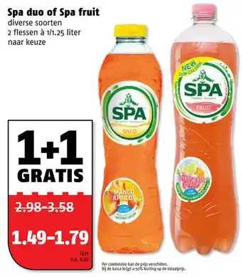 Poiesz Spa duo 1L of Spa Fruit 2*1/1.25L aanbieding