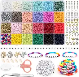 Amazon Noa home deco kralen voor armbanden, 4 mm kralen, kleurrijke set om te rijgen, 300 letterkralen, kralenset met elastische koo aanbieding