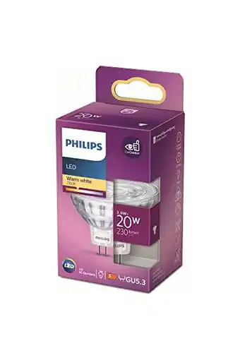 Amazon Philips led-spot - warmwit licht - gu5.3 - 20 w - energiezuinige led-verlichting - lange levensduur aanbieding