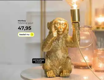 Lampidee Monkey Tafellamp Goud aanbieding