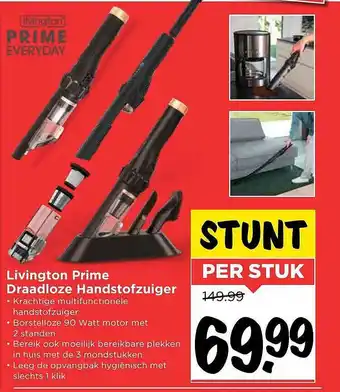 Vomar Voordeelmarkt Livington Prime Draadloze Handstofzuiger 90 watt aanbieding