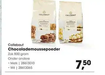 HANOS Callebaut Chocolademoussepoeder Melk Of Wit 800 gram aanbieding