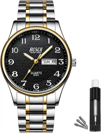 Amazon Bosck horloge heren, sportmode militair zwart herenhorloge van roestvrij staal, lichtgevend 30m waterdicht heren horloge anal aanbieding