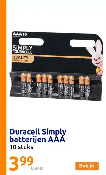 Action Duracell Simply batterijen AAA aanbieding