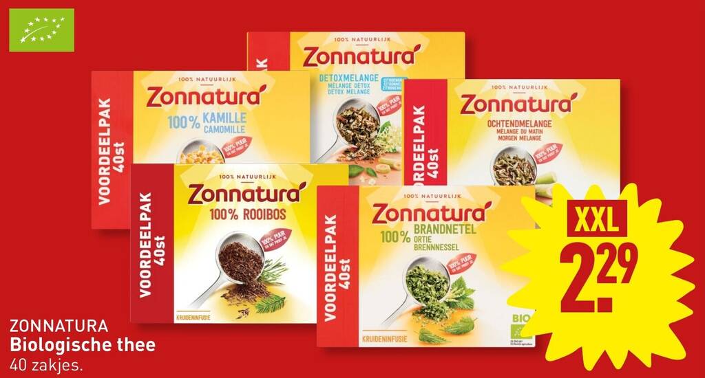 ZONNATURA Biologische thee 40 zakjes. aanbieding bij ALDI