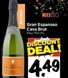 Vomar Voordeelmarkt Gran espanoso cava brut fles 750 ml aanbieding