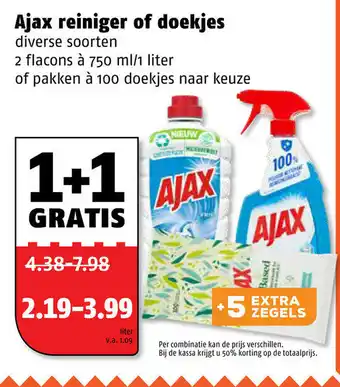 Poiesz Ajax allesreiniger 2*750ml-1L/100 doekjes aanbieding