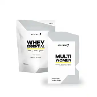 Body & Fit Whey essential (1kg) + free multi women (30 caps) aanbieding