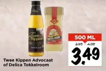 Vomar Voordeelmarkt Twee Kippen Advocaat of Delica Tokkelroom 500ml aanbieding