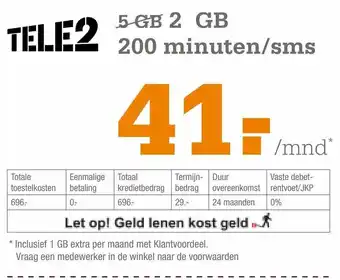 Telecombinatie Tele2 2gb aanbieding