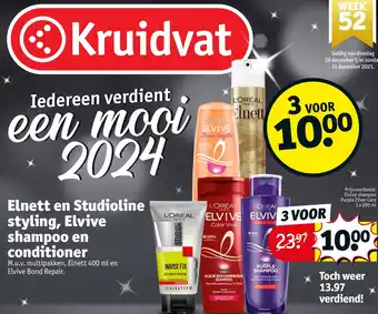 Kruidvat Elnett en Studioline styling, Elvive shampoo en conditioner aanbieding