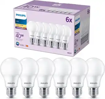 Amazon Philips led lamp mat - 40 w - e27 - warmwit licht - 6 stuks aanbieding