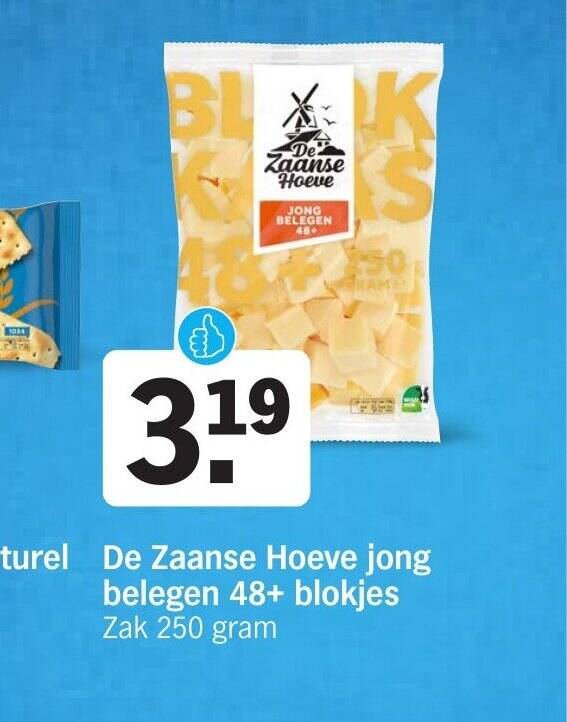 De Zaanse Hoeve jong belegen 48+ blokjes zak 250 gram aanbieding bij