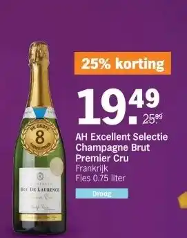 Albert Heijn Ah excellent selectie champagne brut premier cru frankrijk fles 0.75 liter droog aanbieding