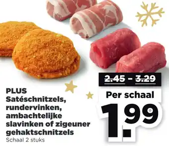 PLUS PLUS Satéschnitzels, rundervinken, ambachtelijke slavinken of zigeuner gehaktschnitzels aanbieding