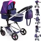 Bol.com Bayer - combi poppenwagen neo vario - blauw met hartjes (18454aa) aanbieding