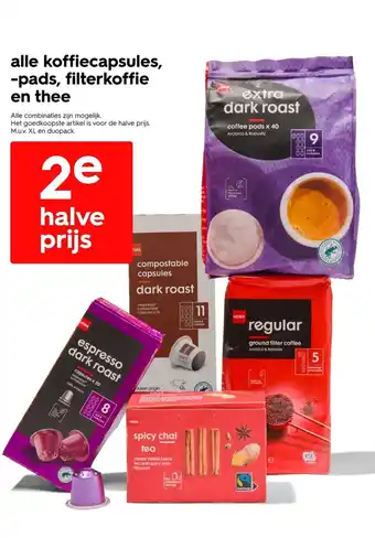 HEMA alle koffiecapsules, -pads, filterkoffie en thee aanbieding