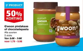 Hoogvliet G'woon pindakaas of chocoladepasta aanbieding