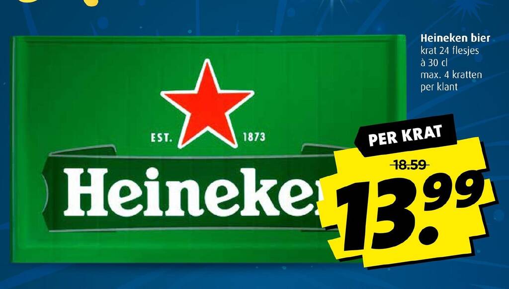 Heineken bier krat 24 flesjes à 30 cl aanbieding bij Boni