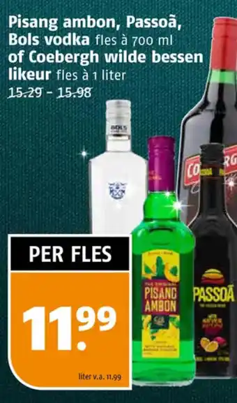 Poiesz Pisang ambon, Passoa, Bols vodka fles à 700 ml of Coebergh wilde bessen likeur fles à 1 liter aanbieding