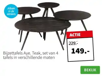 Intratuin Bijzettafels aye. teak, set van 4 tafels in verschillende maten aanbieding