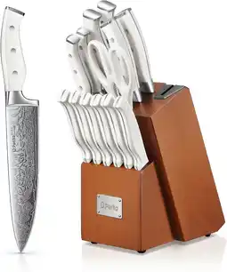 Amazon D.perlla messenset met blok, 14-delige messenset met puntenslijper, roestvrijstalen & scherpe keukenmessenset, drievoudig gek aanbieding