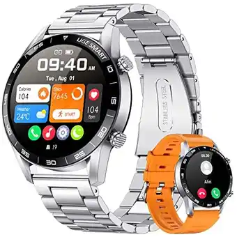 Amazon Lige smart watch met metalen band voor android ios, 1,39 inch smartwatch met 24/7 hartslag, bloeddruk, slaapbewaking voor her aanbieding