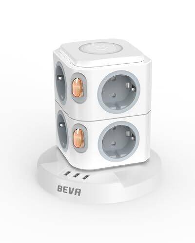 Beva tour multiprise surge protector, verticale stekkerdoos met 8