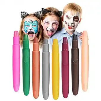 Amazon Uraqt face paint marker, 8 kleuren body crayons kit niet-giftige face body makeup paint, professionele face paint crayons voo aanbieding