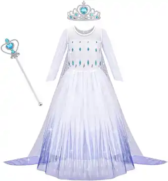 Amazon Aoowu elsa kostuum kinderen meisjes elsa anna prinses jurk kinderen elsa jurk met kroon toverstaf party fancy dress carnaval  aanbieding