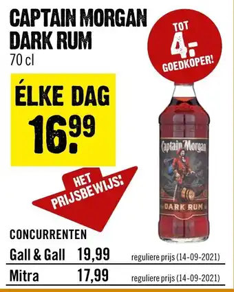 Dirck 3 Captain Morgan Dark rum 700ml aanbieding