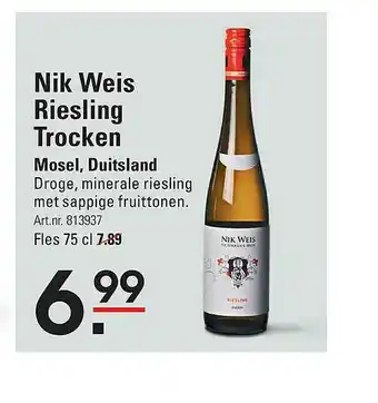 Sligro Nik Weis Riesling Trocken  75 cl aanbieding