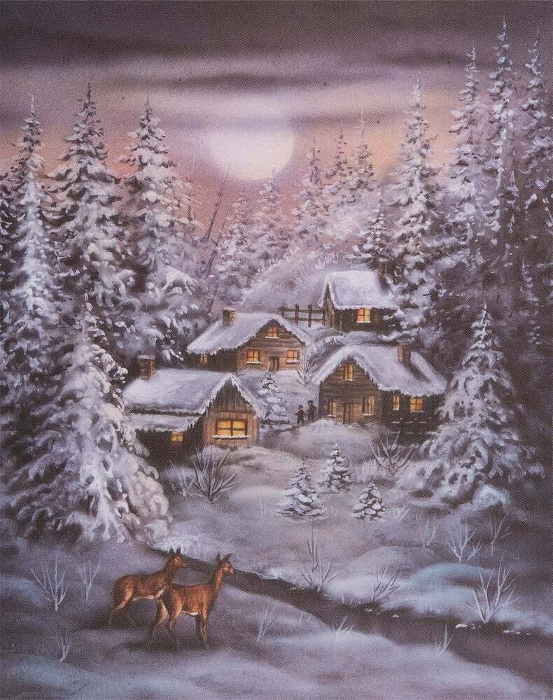 Canvas met led verlichting rendieren met maan 48 x 38 x 1,2 cm