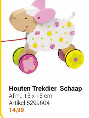 Lobbes Houten Trekdier Schaap 15x15 cm aanbieding