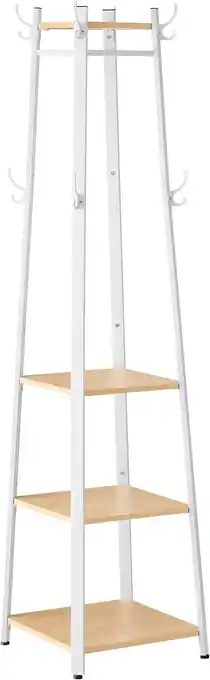 Amazon Vasagle garderobestandaard, kledingstandaard, garderobe met 8 dubbele haken, 4 planken, kledingstang, met metalen frame, voor aanbieding