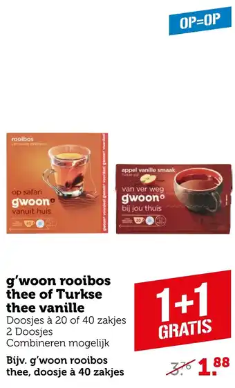 Coop g'woon rooibos thee of Turkse thee vanille aanbieding