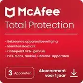 Bol.com Mcafee total protection incl vpn - beveiligingssoftware - 1 jaar/3 apparaten - nederlands - pc mac ios & android download aanbieding