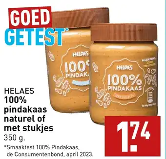 ALDI HELAES 100% pindakaas naturel of met stukjes 350g aanbieding