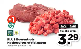 PLUS Boerentrots Hacheevlees of riblappen aanbieding