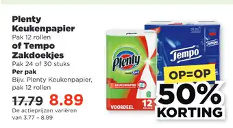 PLUS Plenty keukenpapier of tempo zakdoekjes aanbieding