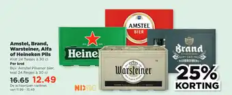 PLUS Amstel, Brand, Warsteiner, Alfa of Heineken Pils Krat 24 flesjes à 30 cl Per krat aanbieding