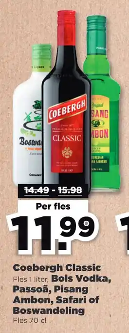 PLUS Coebergh Classic Fles 1 liter, Bols Vodka, Passoã, Pisang Ambon, Safari of Boswandeling aanbieding