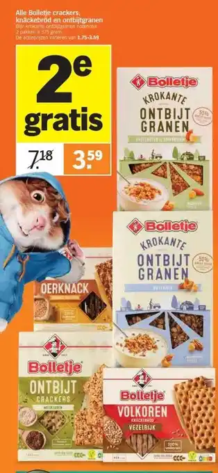 Albert Heijn Alle bolletje crackers, knäckebröd en ontbijtgranen bijv. krokante ontbijtgranen notenmix 2 pakken à 375 gram de actieprijzen aanbieding