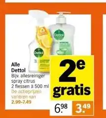 Albert Heijn Alle dettol bijv. allesreiniger spray citrus aanbieding