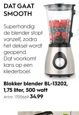 Blokker Blokker blender bl-13202, 1,75 liter, 500 watt art.nr. 1705669 34.99 aanbieding