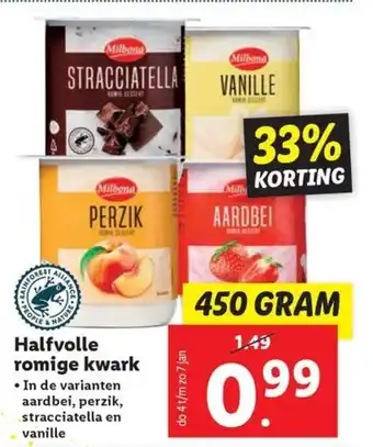 Lidl Halfvolle romige kwark 450 GRAM aanbieding