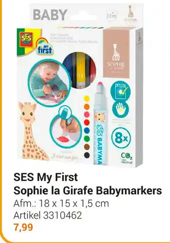 Lobbes SES My First Sophie la Girafe Babymarkers 18x15x1.5 cm aanbieding